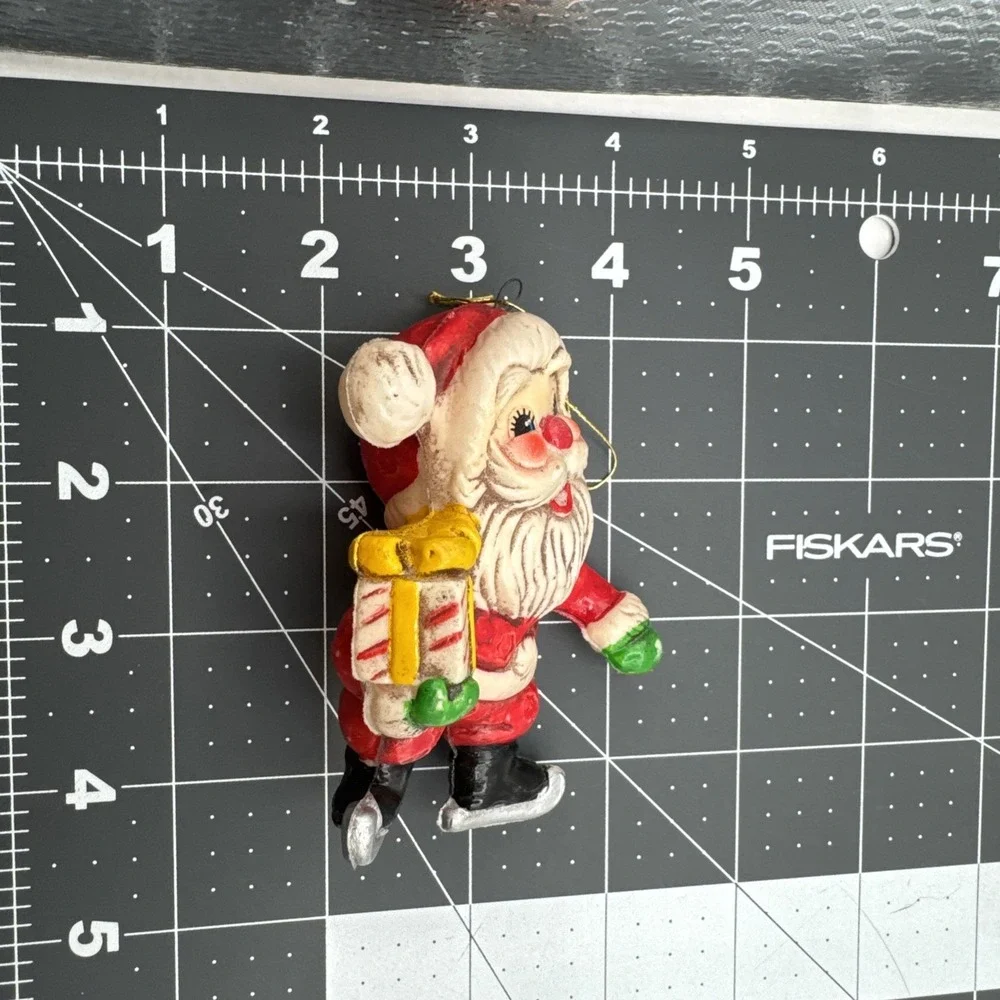 Vintage Plastic Red Santa Claus Christmas Ornament Figure